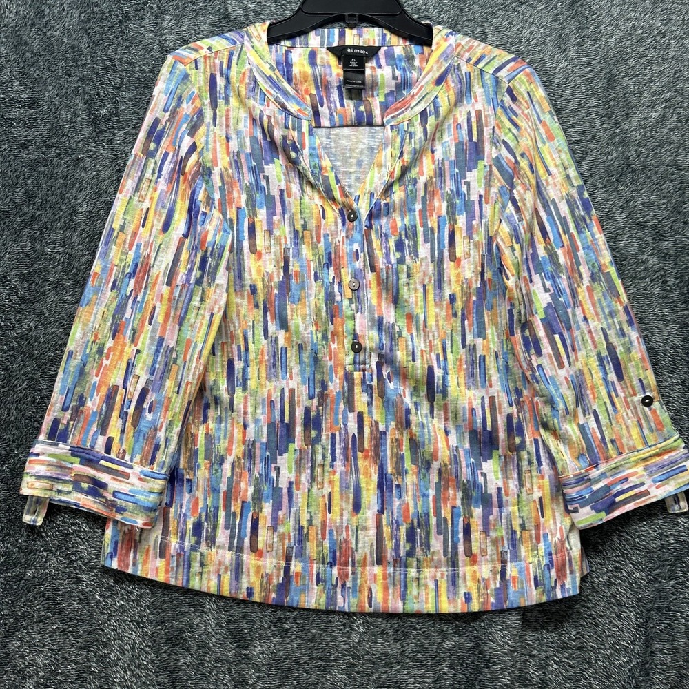 Ali Miles Womens Size XS Yellow 3/4 Sleeve Button Down Top (T8)
